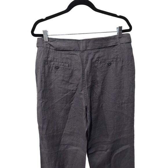 NWT NEW Tahari Gray Belt Linen Flowy Pants Size 12 Coastal Minimalist - Picture 6 of 11